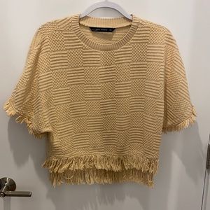 Zara tee with fun crochet pattern & fringe detail